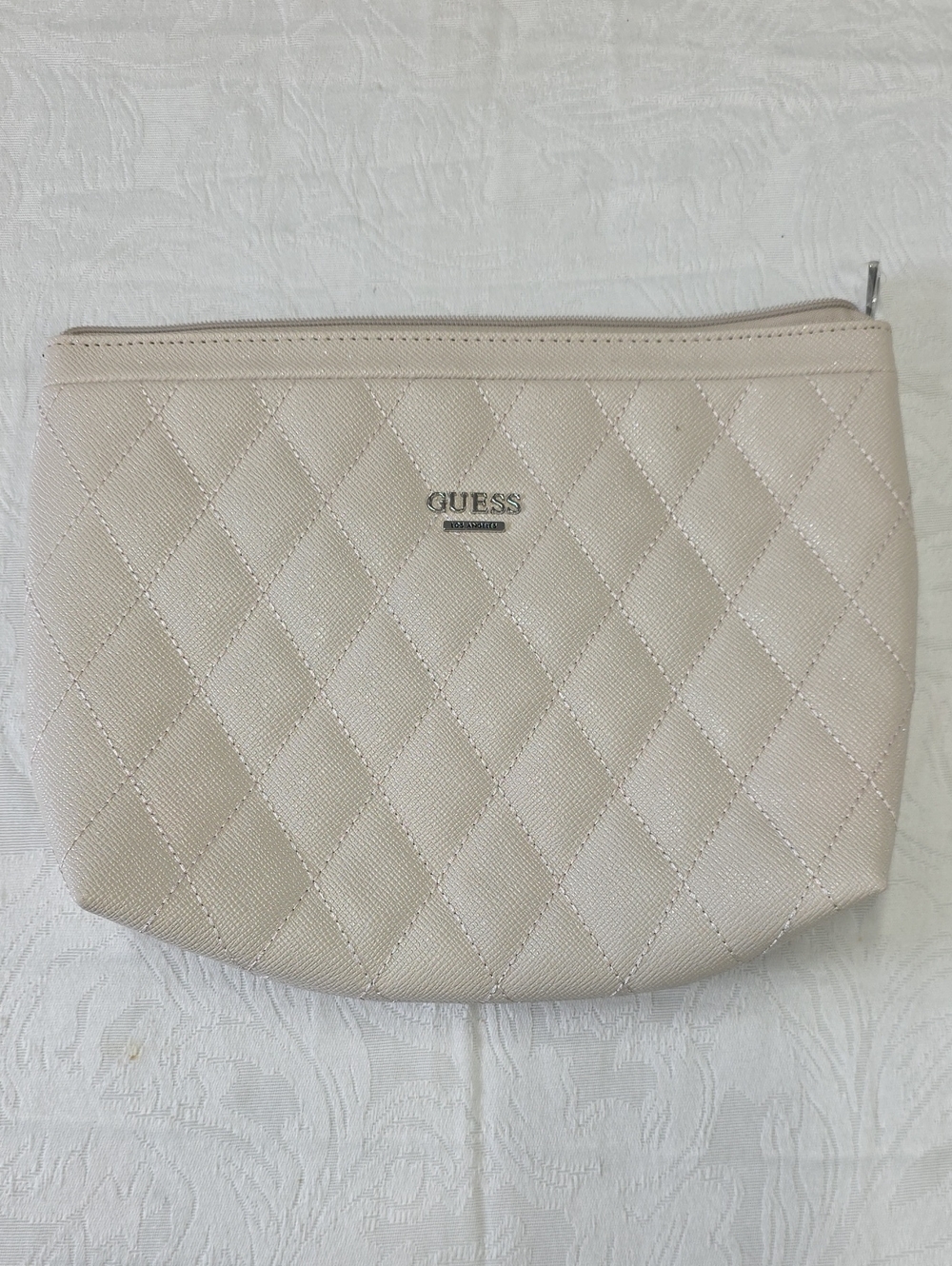 GUESS Quilted Beige Cream Cosmetic Pouch